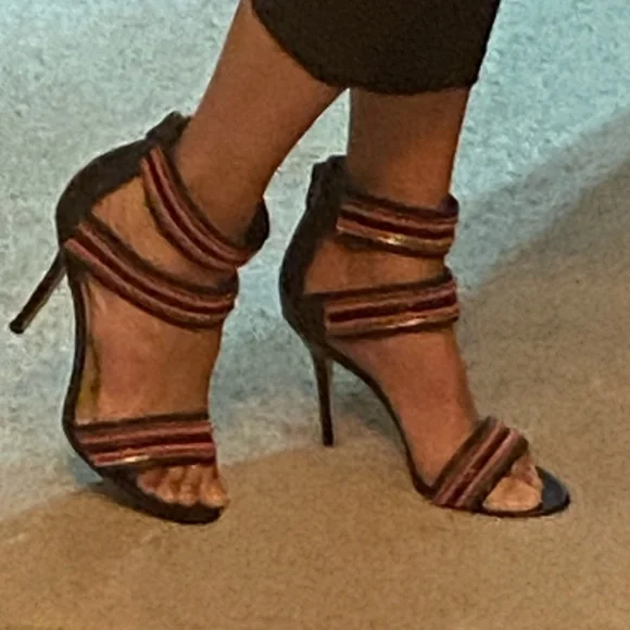 Sam Edelman’Alton’ high heels- needle heels, leather , sz 8M black/ salmon/ pink - Picture 5 of 11